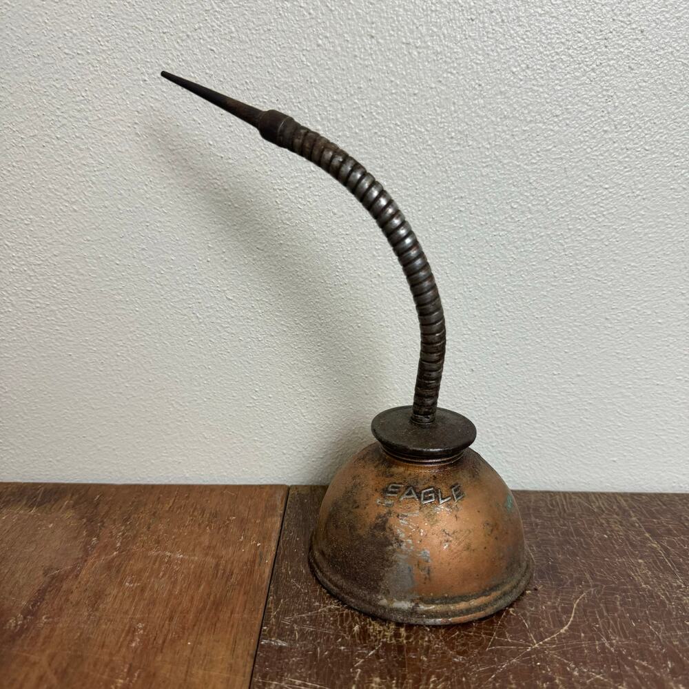 Vintage‎ Eagle Thumb Press Oiler Metal Copper Can adjustable neck spout